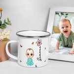 Tazza smaltata personalizzata con personaggio in stile cartone animato e fiore di nascita 350ml bordo colorato regalo per bambini