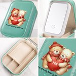 Personalisierte niedliche Paar Bär Leder Reisen Schmuckkasten mit anfänglichen wechselnden Farbe LED Make-up Spiegel Geburtstag Valentinstag Geschenk für Frauen