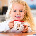 Tazza smaltata personalizzata con personaggio in stile cartone animato e fiore di nascita 350ml bordo colorato regalo per bambini