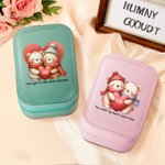 Personalisierte niedliche Paar Bär Leder Reisen Schmuckkasten mit anfänglichen wechselnden Farbe LED Make-up Spiegel Geburtstag Valentinstag Geschenk für Frauen