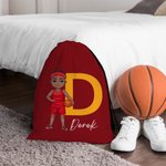 Personalised Basketball Cartoon Character Drawstring Backpack with Name and Initial Gym Workout Birthday Gift for Sports Travel Lovers
