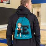 Personalised Basketball Cartoon Character Drawstring Backpack with Name and Initial Gym Workout Birthday Gift for Sports Travel Lovers