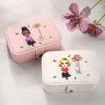 Portagioie in pelle PU personalizzato con fiore di nascita personaggio cartone animato e nome regalo di compleanno e matrimonio per donne e ragazze