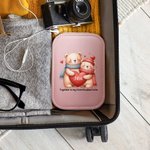 Personalisierte niedliche Paar Bär Leder Reisen Schmuckkasten mit anfänglichen wechselnden Farbe LED Make-up Spiegel Geburtstag Valentinstag Geschenk für Frauen