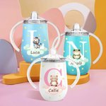 Tazza con beccuccio termica personalizzata con animali della foresta con coperchio e manico 295ml regalo di compleanno o ritorno a scuola per bambini