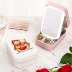 Personalisierte niedliche Paar Bär Leder Reisen Schmuckkasten mit anfänglichen wechselnden Farbe LED Make-up Spiegel Geburtstag Valentinstag Geschenk für Frauen