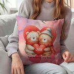 Personalized Cute Couple Bear Soft Throw Pillow Cover with Initial and Text Home Decor Valentine's Day Gift for Couple
