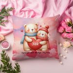 Personalized Cute Couple Bear Soft Throw Pillow Cover with Initial and Text Home Decor Valentine's Day Gift for Couple