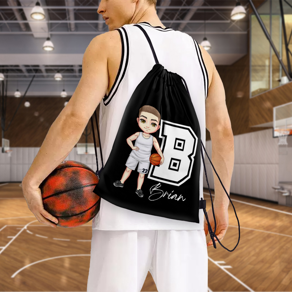 Sac à Dos Personalisé avec Nom Initiale Numéro et Personnage Style de Basket-ball Cadeau Anniversaire pour Amateurs de Voyages Sport