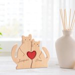 Rompecabezas de madera personalizado de gatos adorables con amor y abrazo con 2 a 7 nombres grabados regalo de cumpleaños o aniversario para familias