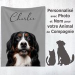 Couverture Douce Personnalisée avec Nom et Photo d'Animal de Compagnie Cadeau Anniversaire Noël pour Chien et Chat