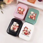 Personalisierte niedliche Paar Bär Leder Reisen Schmuckkasten mit anfänglichen wechselnden Farbe LED Make-up Spiegel Geburtstag Valentinstag Geschenk für Frauen