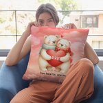 Personalized Cute Couple Bear Soft Throw Pillow Cover with Initial and Text Home Decor Valentine's Day Gift for Couple