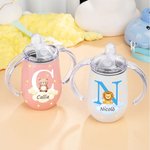 Tazza con beccuccio termica personalizzata con animali della foresta con coperchio e manico 295ml regalo di compleanno o ritorno a scuola per bambini