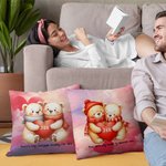 Personalized Cute Couple Bear Soft Throw Pillow Cover with Initial and Text Home Decor Valentine's Day Gift for Couple