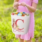 Conejito personalizado con inicial y nombre Cesta de caramelos grande de lona con asa Divertida caza de huevos de Pascua Regalo para niños Niñas