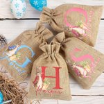 Personalized Cute Easter Bunny Drawstring Candy Gift Bag with Initial and Name Easter Gift for Kids