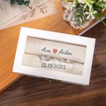 Personalised Elegant Wooden Ring Box with Names and Protective Ring Cushion Wedding Engagement Keepsake Gift for Bride Groom Couple