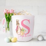 Conejito personalizado con inicial y nombre Cesta de caramelos grande de lona con asa Divertida caza de huevos de Pascua Regalo para niños Niñas