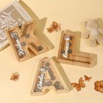 Hucha de madera con forma de inicial de animal con ventana transparente Decoración educativa para habitación infantil Regalo de cumpleaños para niños Niñas