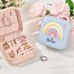 Personalised Watercolour Rainbow Leather Jewellery Box with Name Jewellery Travel Case Birthday Valentine's Day Gift for Women