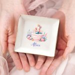 Personalizzato Fantasy Mermaid Girl Initial Ceramic Square Trinket Jewelry Dishish con nome Regalo di compleanno per le figlie Besties Girls
