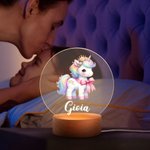 Luce notturna a LED personalizzata con arcobaleno unicorno e nome con base in legno per cameretta arredamento regalo di compleanno per bambini