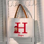 Vestido de Graduación Personalizado Cartoon Character Initial Large Canvas Tote Bag with Name and Leather Handle Graduation Blessing Gift for Graduate Women