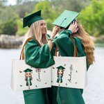 Personalized Graduation Cartoon Character Birth Flower Canvas Large Tote Bag with Name and Leather Handle Travel Accessories Birthday Gift for Women