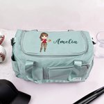 Gepersonaliseerde Baseball Softball Cartoon Girl Multi-compartiment grote reistas met naam en schouderband verjaardag sport accessoire Gift voor vrouwen