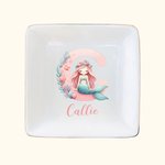 Personalizzato Fantasy Mermaid Girl Initial Ceramic Square Trinket Jewelry Dishish con nome Regalo di compleanno per le figlie Besties Girls