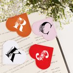 Personalized Elegant Floral Initial Heart-shaped PU Leather Bookmark for Page Corner Birthday Gift for Bookworm Librarian