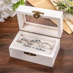 Personalised Elegant Wooden Ring Box with Names and Protective Ring Cushion Wedding Engagement Keepsake Gift for Bride Groom Couple