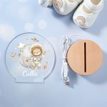 Personalisierte niedliche Löwe Bär Tier Astronauten Sonnensystem Planeten LED-Nachtlicht mit Namen und hölzerne Basis Kinderzimmer Dekoration Geburtstag Geschenk für Kinder