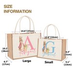 Personalized Cute Easter Bunny Large Jute Tote Bag with Initial and Name Happy Easter Eggs Hunting Birthday Gift for Kids Family