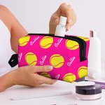 Personalised Basketball Football Name Portable Toiletry Bag with Zipper and Handle Travel Accessory Game Day Birthday Gift for Ball Sports Lover