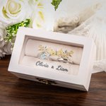 Personalised Elegant Wooden Ring Box with Names and Protective Ring Cushion Wedding Engagement Keepsake Gift for Bride Groom Couple