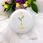 Personalized Gold-Edged Birth Flower PU Leather Jewellery Box with Name Portable Travel Accessories Birthday Anniversary Gift for Women Girls