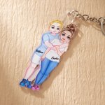 Gepersonaliseerde paar cartoon knuffelen acryl sleutelhanger met naam Valentijnsdag verjaardag tas Charms Gift voor koppels