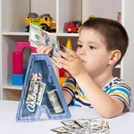 Hucha de madera con forma de inicial de animal con ventana transparente Decoración educativa para habitación infantil Regalo de cumpleaños para niños Niñas