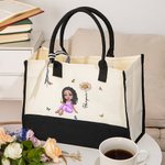 Personalisierte Cartoon Charakter Geburtsblume Schmetterling Canvas Tragetasche Tote Bag mit Namen Graduierung Geburtstag Geschenk für Mädchen Freunde