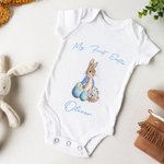Personalised Cute Bunny Short-Sleeve 100% Cotton Baby Bodysuit with Name Birthday First Easter Gift for Baby Girl Boy
