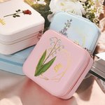 Personalized Gold-Edged Birth Flower PU Leather Jewelry Box with Name Portable Travel Essential Birthday Gift for Women