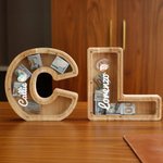 Hucha de madera con forma de inicial de animal con ventana transparente Decoración educativa para habitación infantil Regalo de cumpleaños para niños Niñas