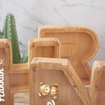 Hucha de madera con forma de inicial de animal con ventana transparente Decoración educativa para habitación infantil Regalo de cumpleaños para niños Niñas