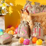 Personalized Cute Easter Bunny Drawstring Candy Gift Bag with Initial and Name Easter Gift for Kids