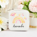 Personalised Watercolour Rainbow Leather Jewellery Box with Name Jewellery Travel Case Birthday Valentine's Day Gift for Women