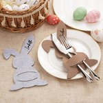 Personalized Felt Bunny Shape Tableware Holders Cutlery Pockets with Name Home Easter Party Dinner Table Supplies Gift for Family Friends