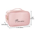 Henkilökohtainen Yksinkertainen nimi Design Suuri monilokeroinen nahkainen meikkilaukku, jossa on meikkisiveltimen haltija Travel Essentials Syntymäpäivälahja naisille