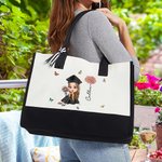 Personalisierte Cartoon Charakter Geburtsblume Schmetterling Canvas Tragetasche Tote Bag mit Namen Graduierung Geburtstag Geschenk für Mädchen Freunde